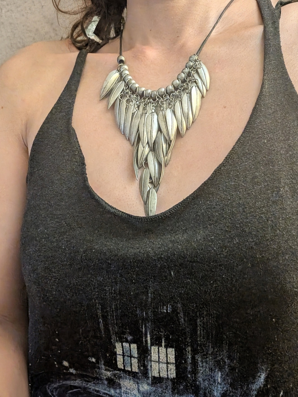 Silver Leaf Cascade Statement Necklace - Women Jewelry